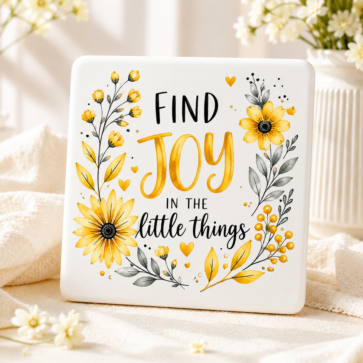Joy Inspirational Ceramic Coaster – Choose Your Design