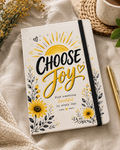 Choose Joy every day with this beautiful A6 linen notebook featuring an uplifting yellow and black design. A thoughtful inspirational gift from KYSA.
