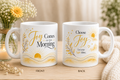 Joy Comes in the Morning 11oz white gloss ceramic mug with Choose Joy reverse design and golden sunrise artwork