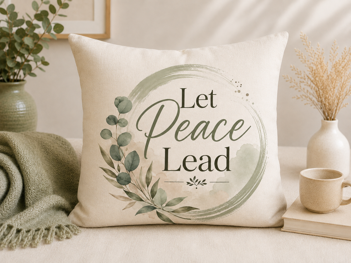 Let Peace Lead sage green botanical inspirational 40x40cm cushion by Keep Your Spirit Alive