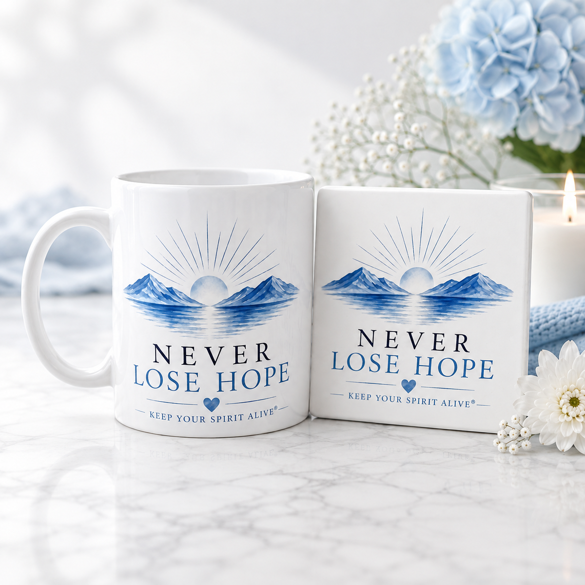 Mug & Coaster Gift Set | Sympathy Gift Box | Hope Gift Set UK – Mountain Sunrise