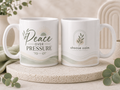 Peace Over Pressure Choose Calm 11oz white ceramic mug with sage green minimalist inspirational design
